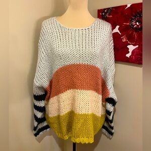Easel Oversized Loose Knit Colorful Striped Sweate, size L